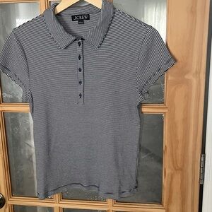 J. Crew Short Sleeve Striped Vintage Rib Henley Polo Shirt Blue White Size Large